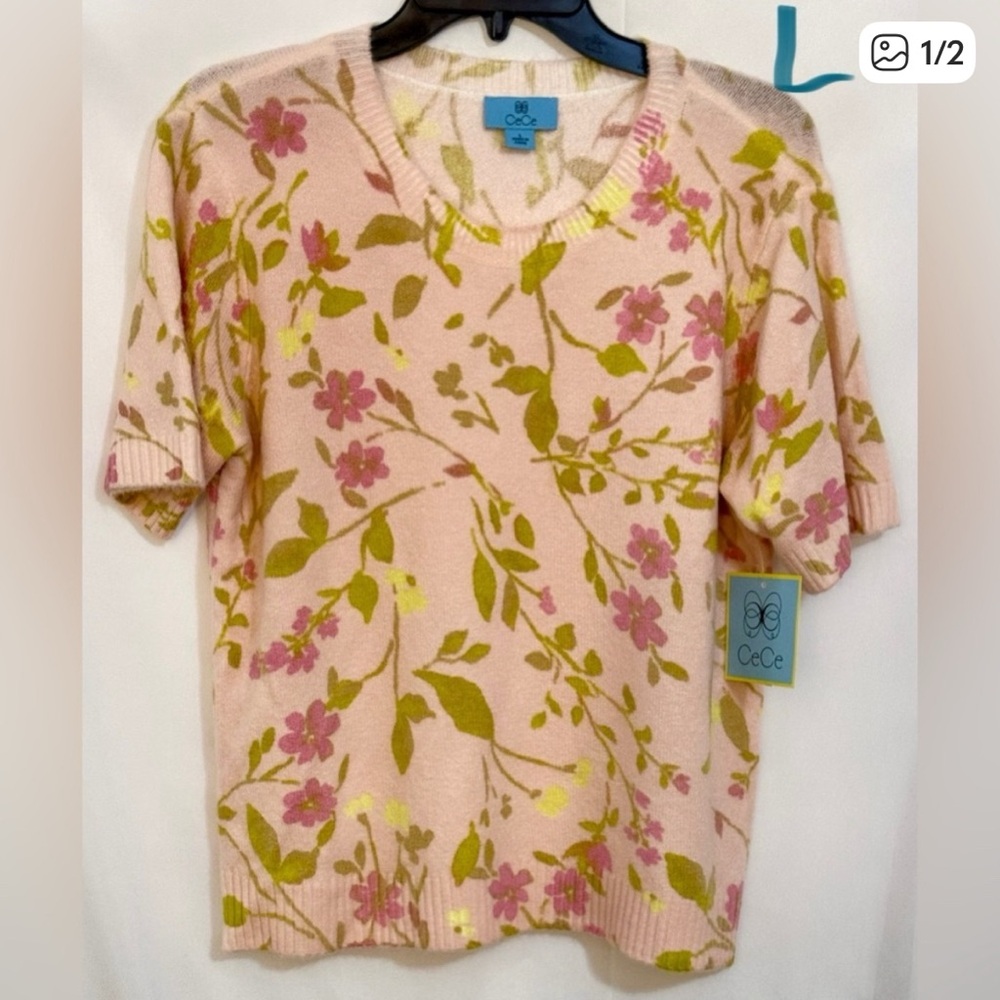 CeCe Pink and Green Knit Top NWOT